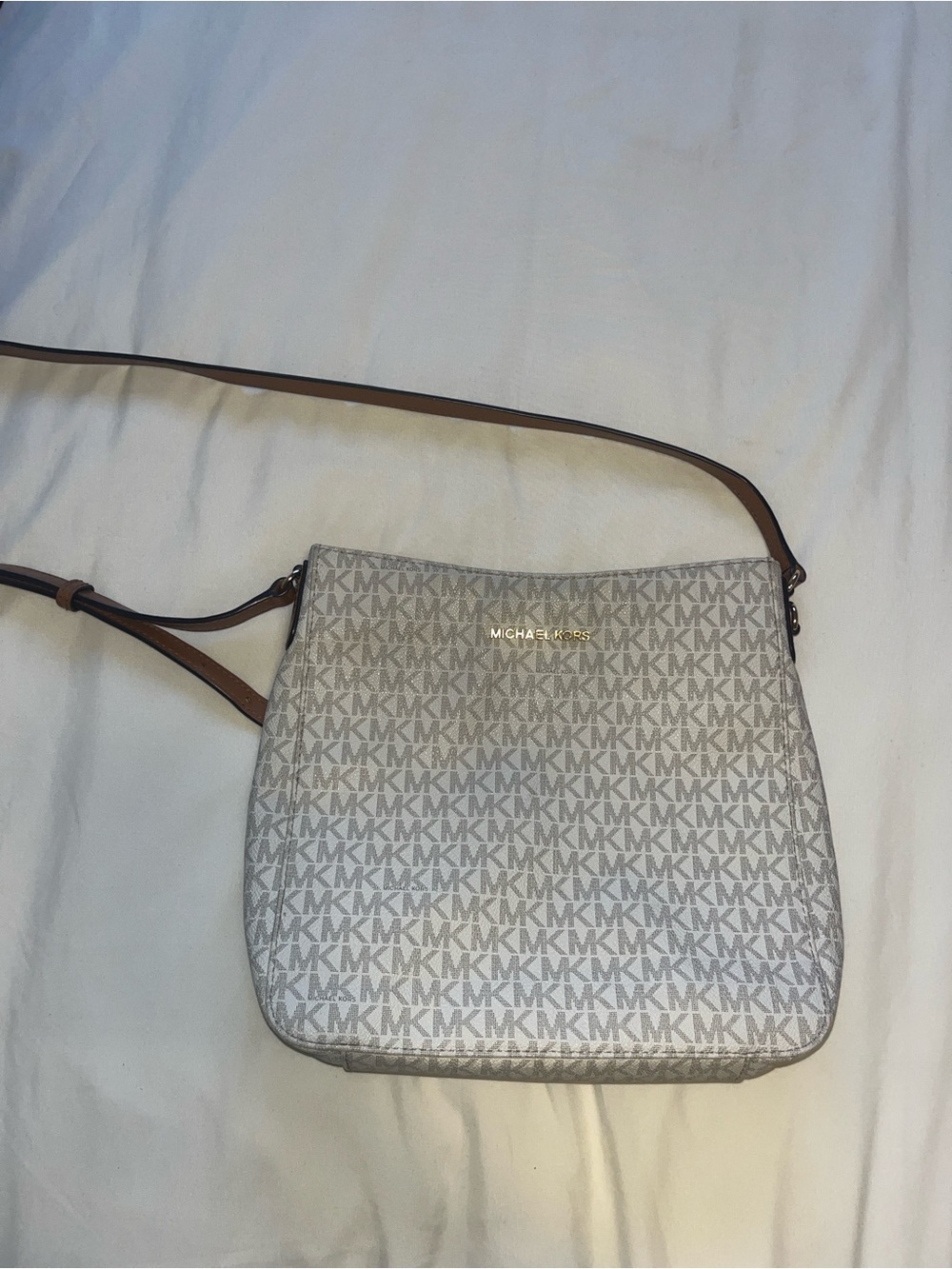 Michael Kors Beige Monogram Crossbody with Brown Strap - Picture 6 of 16